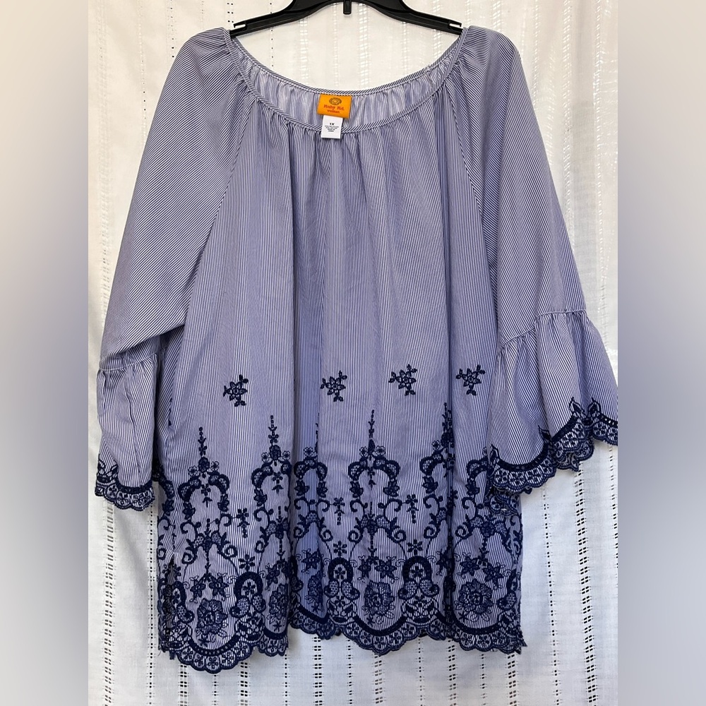 Ruby Rd. Blue Embroidered Blouse Size 1X Like 🆕‼️